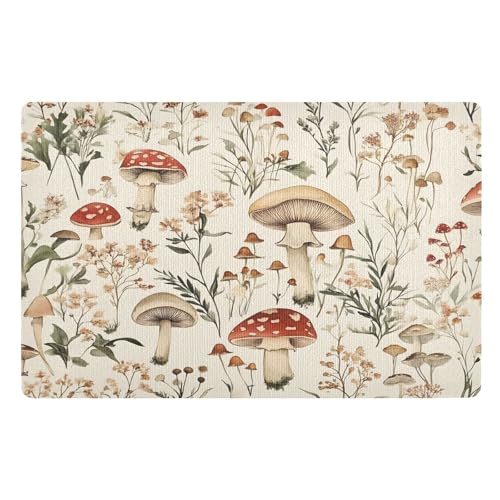 Fußmatte für den Innenbereich, 50 x 80 cm, Pilze, Wildblumen, Natur, rutschfest, waschbar, saugfähig, Eingangsteppich, Bodenmatte von Mnsruu