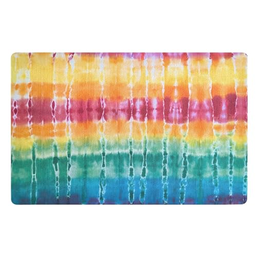 Fußmatte für den Innenbereich, 50 x 80 cm, Regenbogen-Batikdruck, rutschfest, waschbar, saugfähig, Eingangsteppich, Bodenmatte von Mnsruu