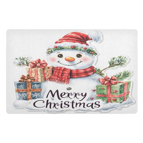 Fußmatte für den Innenbereich, 50 x 80 cm, Schneemann, Geschenk, Schneeflocke, rutschfest, waschbar, saugfähig, Eingangsteppich, Bodenmatte von Mnsruu