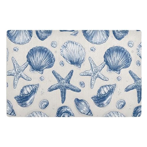 Fußmatte für den Innenbereich, 50 x 80 cm, Seestern, blaue Muscheln, Ozeankarte, nautisch, rutschfest, waschbar, saugfähig, Eingangsteppich, Bodenmatte von Mnsruu
