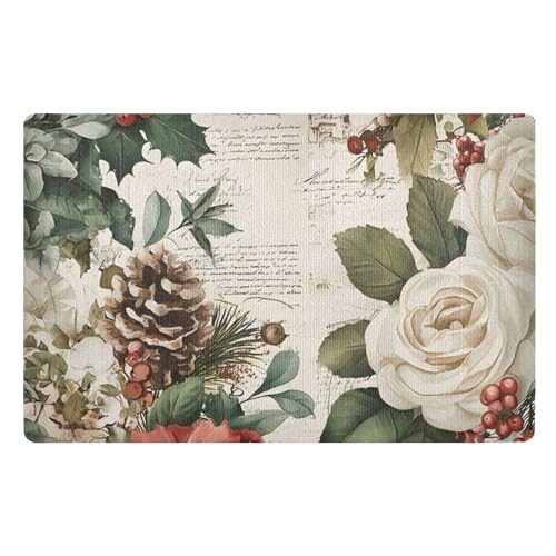 Fußmatte für den Innenbereich, 50 x 80 cm, Weihnachtsrosen, Blumen, Weihnachtssterne, rutschfest, waschbar, saugfähig, Eingangsteppich, Bodenmatte von Mnsruu