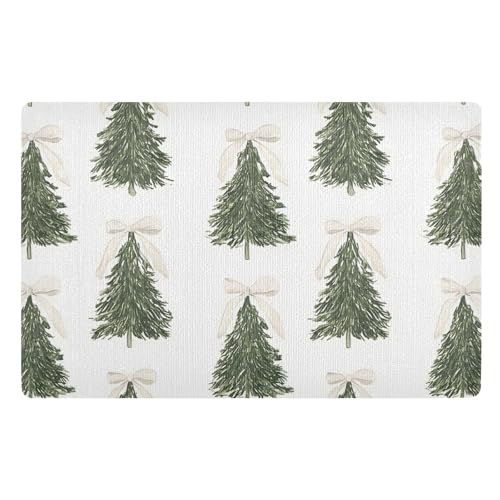 Fußmatte für den Innenbereich, 50 x 80 cm, grüner Weihnachtsbaum, weiße Schleife, rutschfest, waschbar, saugfähig, Eingangsteppich, Bodenmatte von Mnsruu