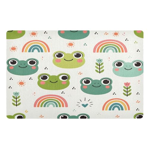 Fußmatte für den Innenbereich, 50 x 80 cm, niedlicher Froschkopf, Regenbogen, rutschfest, waschbar, saugfähig, Eingangsteppich, Bodenmatte von Mnsruu
