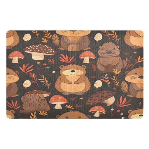 Fußmatte für den Innenbereich, 50 x 80 cm, niedliches Biberwald-Muster, rutschfest, waschbar, saugfähig, Eingangsteppich, Bodenmatte von Mnsruu