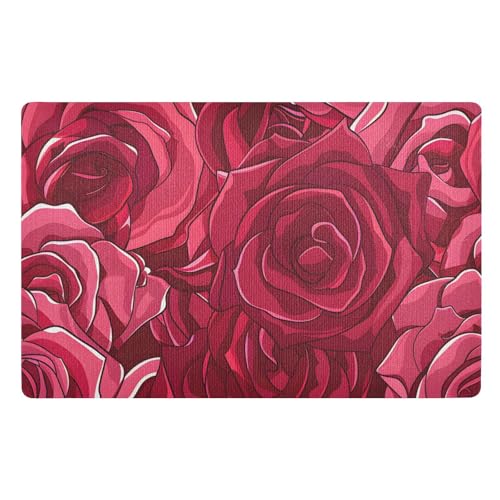 Fußmatte für den Innenbereich, 50 x 80 cm, rote Rose, Blume, B, rutschfest, waschbar, saugfähig, Eingangsteppich, Bodenmatte von Mnsruu