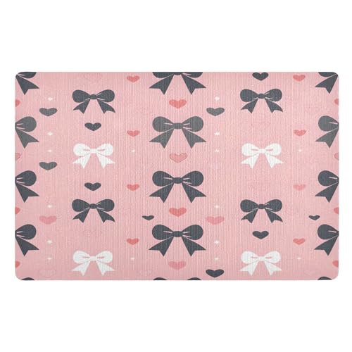 Fußmatte für den Innenbereich, 50 x 80 cm, schwarze Schleife, rosa Herz, rutschfest, waschbar, saugfähig, Eingangsteppich, Bodenmatte von Mnsruu