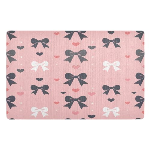 Fußmatte für den Innenbereich, 50 x 80 cm, schwarze Schleife, rosa Herz, rutschfest, waschbar, saugfähig, Eingangsteppich, Bodenmatte von Mnsruu