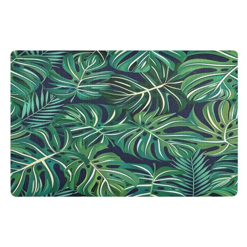Fußmatte für den Innenbereich, 50 x 80 cm, tropische Palmenblätter, grün, rutschfest, waschbar, saugfähig, Eingangsteppich, Bodenmatte von Mnsruu