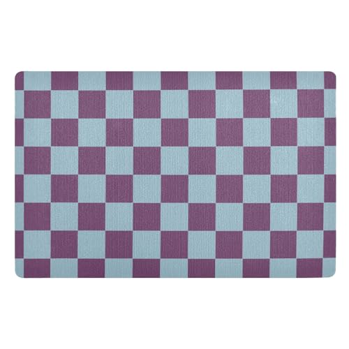 Fußmatte für den Innenbereich, 50 x 80 cm, violett, gelb, Schachbrettmuster, rutschfest, waschbar, saugfähig, Eingangsteppich, Bodenmatte von Mnsruu