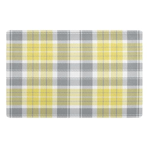 Gelb Grau Tartan Plaid Fußmatte Haustürmatte rutschfeste Schmutzfangmatten für Eingang, Innen, Küche, 50 x 80 cm von Mnsruu