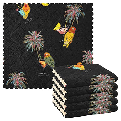 Geschirrtücher mit Palmmotiv, Cocktail- und Papageien, aus Polyester, 6 Stück Geschirrtücher mit Palmmotiv, Cocktail- und Papageien, aus Polyester, 6 Stück von Mnsruu