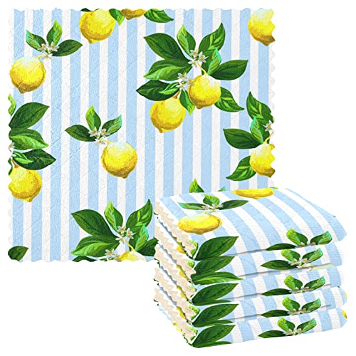 Mnsruu Geschirrtücher mit Zitronen-Motiv in den Streifen, 6 Stück, Küchentücher aus Polyester, Geschirrtuch für die Küche von Mnsruu