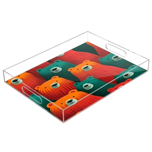 Green Orange Bears Acryl-Serviertabletts, transparentes rechteckiges Tablett mit Griffen, Servierplatte für Couchtisch, Küche, Badezimmer von Mnsruu