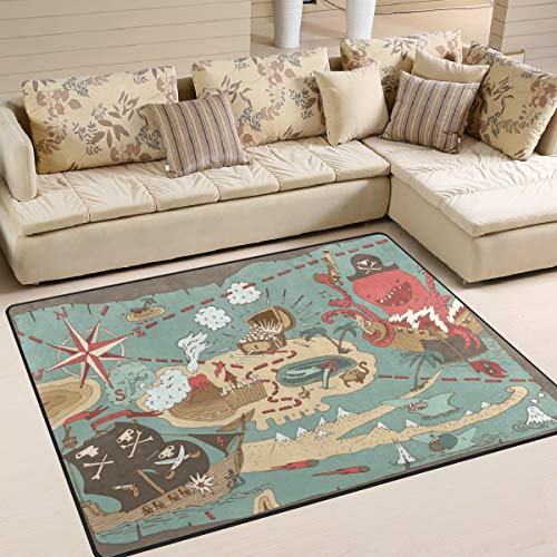 Großflächige Teppiche 160 x 122 cm, Insel Schatz Pirat Map Bodenmatte Teppich Modern Wohnzimmer Schlafzimmer Weicher Teppich von Mnsruu
