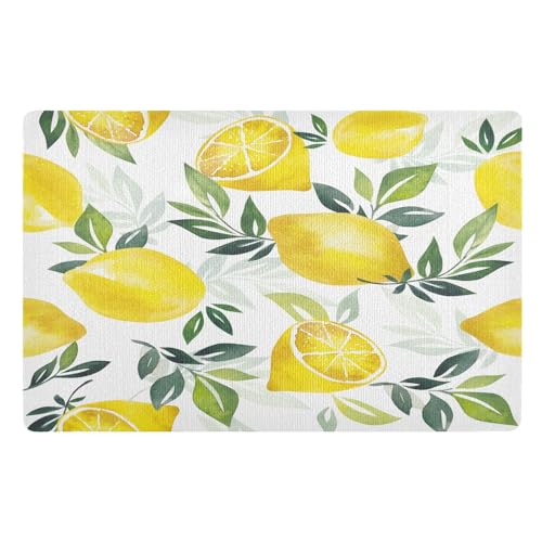 Helle gelbe Zitronenblätter Fußmatte Haustürmatte rutschfeste Schmutzfangmatten für Eingang, Innen, Küche, 50 x 80 cm von Mnsruu