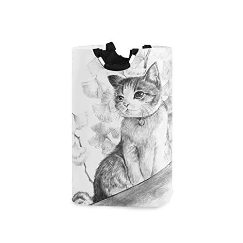 Kätzchen Schwarz Weiße Katze Blume Wäschekorb mit Griff Großer Faltbarer Wäschesammler Wäschesack Oxford-Stoff Langlebig Laundry baskets für Kleidung Waschen von Mnsruu