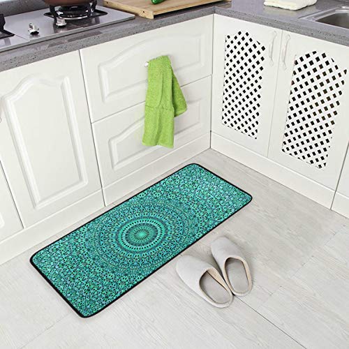 Küchenmatte Ethnische Türkis Mandala Muster rutschfeste Rückseite Fußmatte Boden Küche Teppiche Bad Läufer Matten Teppich, 99 X 50.8CM von Mnsruu