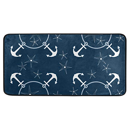 Küchenmatte Retro Seeanker Navy Muster rutschfeste Rückseite Fußmatte Boden Küche Teppiche Bad Läufer Matten Teppich, 99 X 50.8CM von Mnsruu