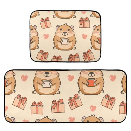 Küchenteppiche, 2 Stück, rutschfest, waschbar, Meerschweinchen, Capybara, Tier, Anti-Ermüdung, Bodenmatte, Stehmatte für Küche, Flur, Läufer Set von Mnsruu