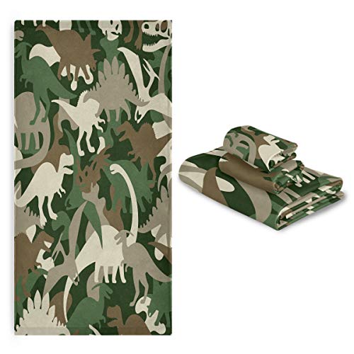 MNSRUU 3-teiliges Handtuch-Set, Camouflage-Dinosaurier-Badetuch aus weicher Baumwolle, Waschlappen für Badezimmer, Spa, Fitnessstudio, Hotel von Mnsruu