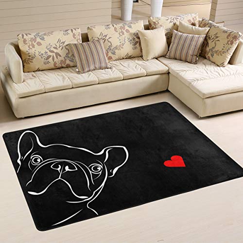 MNSRUU Bulldogge Welpe Hund Französisch Liebe Herz Schwarz Teppich Teppich Teppich Teppich für Wohnzimmer Schlafzimmer, Textil, multi, 91cm x 61cm(3 x 2 feet) von Mnsruu