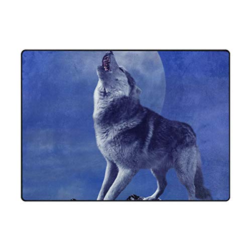 MNSRUU Große Teppiche 160 x 122 cm Heulender Wolf Fußmatte leicht schmutzabweisend für Wohnzimmer, Schlafzimmer, Zuhause von Mnsruu