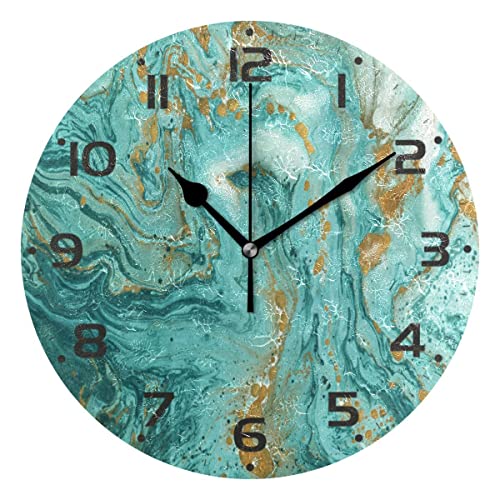 MNSRUU Große Wanduhren, abstrakte goldene Türkis-Marmor-Textur, batteriebetrieben, nicht tickend, 25,4 cm, stille Kunst, Schlafzimmer, Küche, Atomuhr, analoge Uhren, Heimdekoration, 25 x 25 cm MNSRUU Große Wanduhren, abstrakte goldene Türkis-Marmor-Textur, batteriebetrieben, nicht tickend, 25,4 cm, stille Kunst, Schlafzimmer, Küche, Atomuhr, analoge Uhren, Heimdekoration, 25 x 25 cm von Mnsruu