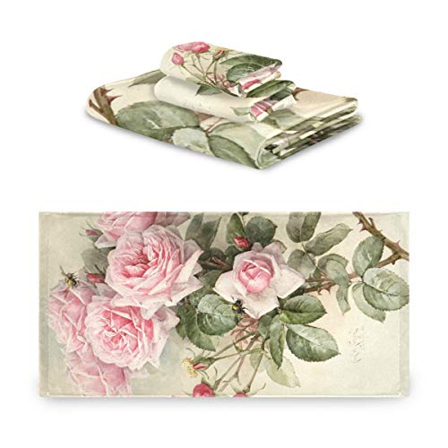 Mnsruu Handtuch-Set für Damen und Mädchen, Vintage-Rosenmotiv, saugfähig, Bad-Accessoires von Mnsruu