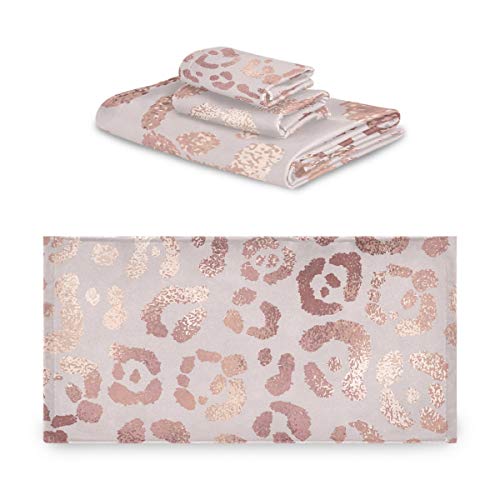 Mnsruu Rose Gold Leopard Gepard Print Pink Handtuch-Set für Frauen Mädchen Badetuch Handtücher und Waschlappen saugfähiges Badzubehör von Mnsruu