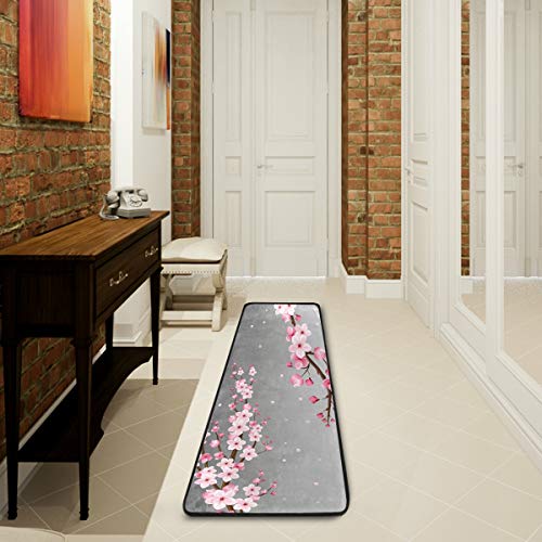 Mnsruu Teppich aus der japanischen Kollektion mit Kirschblütenmuster, für Wohnzimmer, Schlafzimmer, Küche, 61 cm x 182,88 cm von Mnsruu