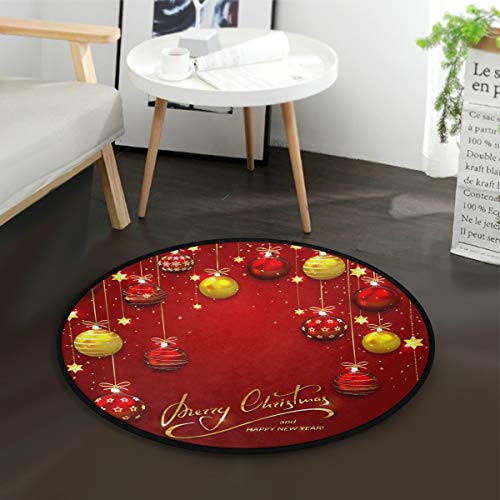 Mnsruu Weihnachts-Teppich mit goldenem Stern, rund, für Wohnzimmer, Schlafzimmer, 92 cm Durchmesser von Mnsruu