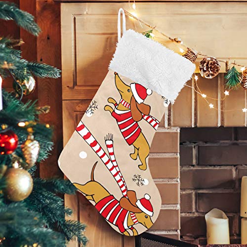 MNSRUU Weihnachtsstrümpfe Dackel Welpe Hund Schneeflocke Weihnachtsstrümpfe Urlaub Dekoration, Polyester, Multi, 44.98 cm x 30.73 cm von Mnsruu