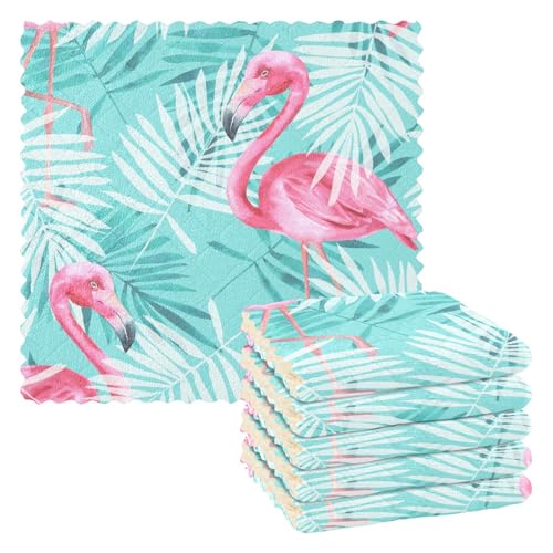 Mikrofaser Reinigungstücher Flamingo Rosa Vogel Tropische Pflanze Palmenblätter 2 Wiederverwendbare Geschirrtücher zum Abwasch 6 Pack Schwedisches Geschirrtuch Mikrofaser Reinigungstücher Waschbar von Mnsruu
