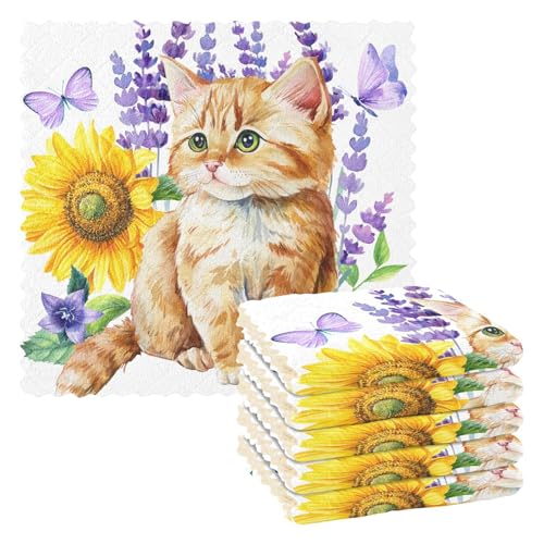 Mikrofaser Reinigungstücher Sonnenblume Lavendel Katze Wiederverwendbare Geschirrtücher zum Abwasch 6 Pack Schwedisches Geschirrtuch Mikrofaser Reinigungstücher Waschbar Staubwedel Lappen Tuch Zuhause von Mnsruu