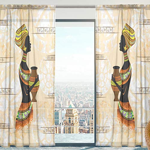 Mnsruu Afrikanische Frau Gardinen Schals Vorhänge Transparent Vorhang für Kleine Fenster Wohnzimmer Schlafzimmer (2er-Set, je 198x140cm) von Mnsruu