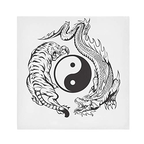 Mnsruu Chinesische Yin und Yang Dragon Tiger weiße Polyester-Servietten mit gesäumten Kanten, 1 Stück, Übergröße, 50,5 x 50,5 cm für Hochzeit, Party, Familienurlaub Mnsruu Chinesische Yin und Yang Dragon Tiger weiße Polyester-Servietten mit gesäumten Kanten, 1 Stück, Übergröße, 50,5 x 50,5 cm für Hochzeit, Party, Familienurlaub von Mnsruu