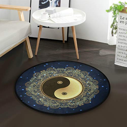Mnsruu Chinesischer Yin Yang Mandala-Blumen-Teppich, rund, für Wohnzimmer, Schlafzimmer, 92 cm Durchmesser von Mnsruu