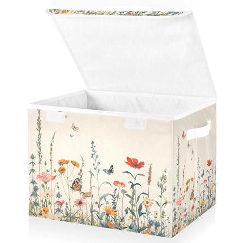 Mnsruu Faltbare Aufbewahrungskörbe mit Deckel, handgezeichnete Blumen, Schmetterlinge, Aufbewahrungsboxen, Kleiderkörbe zum Organisieren Mnsruu Faltbare Aufbewahrungskörbe mit Deckel, handgezeichnete Blumen, Schmetterlinge, Aufbewahrungsboxen, Kleiderkörbe zum Organisieren von Mnsruu