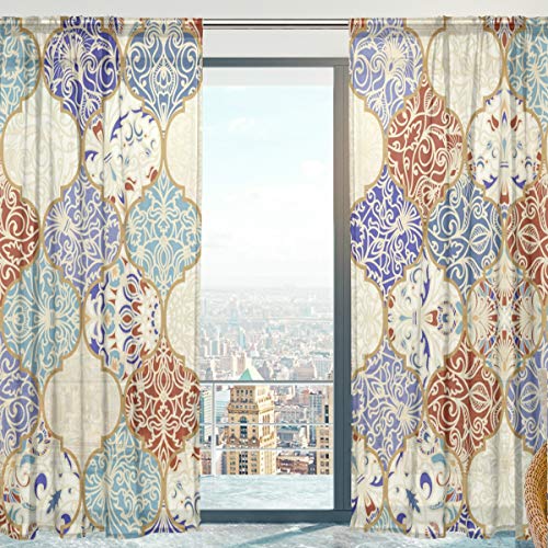 Mnsruu Fenster Gardinen, indische ethnische türkische marokkanische weiche Tüll Voile Vorhänge für Wohnzimmer Schlafzimmer 140 x 198 cm, 2 Panels von Mnsruu