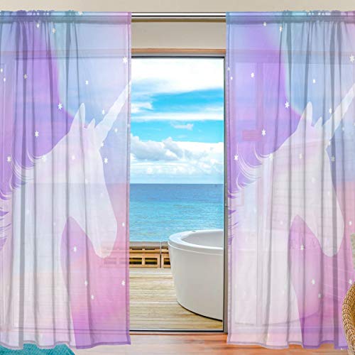 Mnsruu Fenster Gardinen Einhorn Glitter Regenbogen Home Decoration für Wohnzimmer Schlafzimmer Kinderzimmer 213x140cm, Voile Curtains 2 Panels von Mnsruu