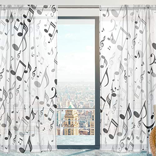 Mnsruu Fenster Sheer Vorhänge, Musiknoten Violinschlüssel Weiche Tüll Voile Vorhänge für Wohnzimmer Schlafzimmer 140x198cm 2 Paneele von Mnsruu