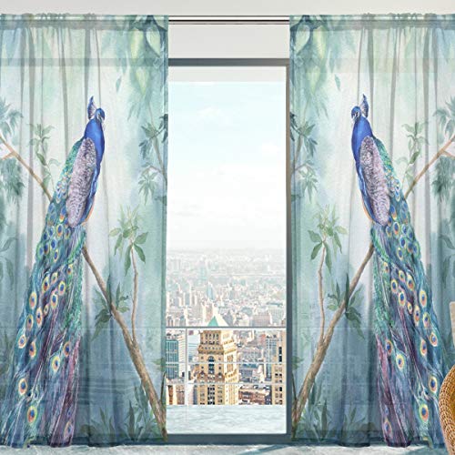 Mnsruu Fenster Vorhänge, Gardinen Platten Fenster Behandlung Set Voile Drapes Tüll Vorhänge Pfau, 2 Einsätze für Wohnzimmer Schlafzimmer Girl 's Room, 140 x 213 cm von Mnsruu