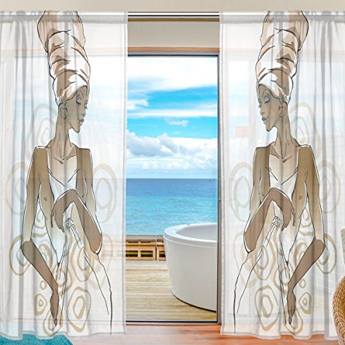 Mnsruu Fenster Vorhänge, Gardinen Seitenteilen Afrikanische Frau Portraits Fenster Behandlung Set Voile Drapes Tüll Vorhänge für Wohnzimmer Schlafzimmer Girl 's Room 140 x 213 cm von Mnsruu