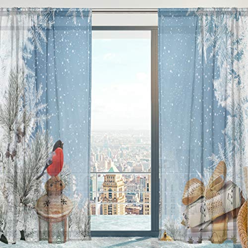 Mnsruu Fenstervorhänge, Weihnachten Bullfinch Laterne Weiche Tüll Voile Vorhänge für Wohnzimmer Schlafzimmer 140 x 213 cm, 2 Paneele Mnsruu Fenstervorhänge, Weihnachten Bullfinch Laterne Weiche Tüll Voile Vorhänge für Wohnzimmer Schlafzimmer 140 x 213 cm, 2 Paneele von Mnsruu