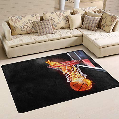Mnsruu Fire Basketball Teppich, Schwarz, Textil, multi, 183cm x 122cm(6 x 4 feet) von Mnsruu