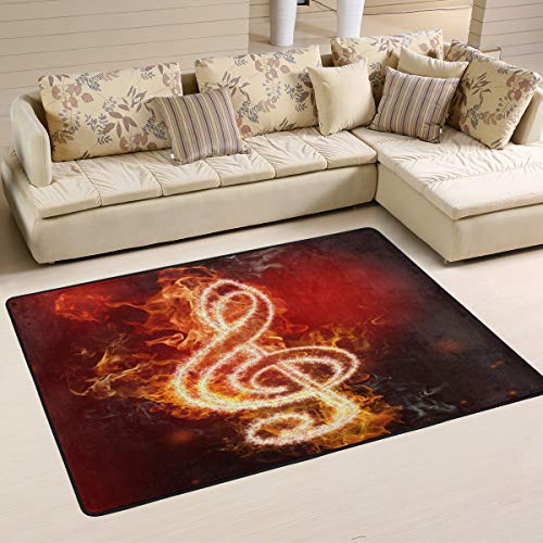 Mnsruu Flächenteppich 183 x 122 cm, Musiknoten Feuer Gedruckt Teppich Wohnzimmer Dekor Bodenmatte Teppich für Schlafzimmer von Mnsruu