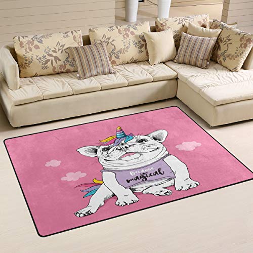 Mnsruu Französische Bulldogge Einhorn Wolke Pink Bereich Teppich Teppiche Anti-Rutsch-Bodenmatte Fußmatten Wohnzimmer Schlafzimmer 100 x 150 cm von Mnsruu