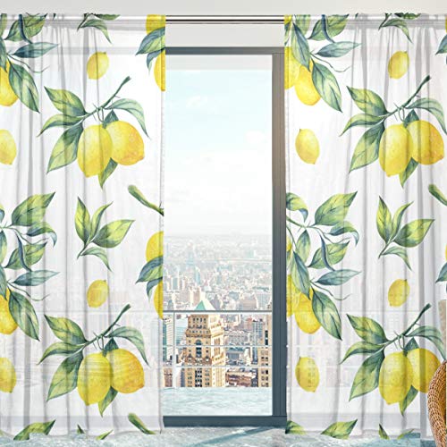 Mnsruu Frucht-Zitrone Vorhang transparent Gardine 2 Stücke Gaze paarig schals Fensterschal Vorhänge für Wohnzimmer Schlafzimmer 198 cm x 140 cm(H x B) 2er-Set von Mnsruu