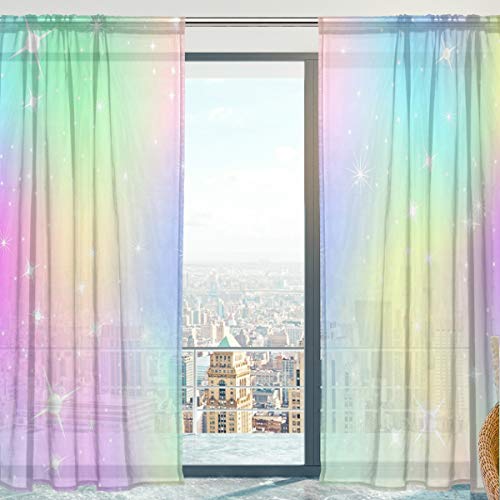 Mnsruu Gardinen für Fenster, Einhorn mit Regenbogen-Mesh, weicher Tüll, Voile-Vorhänge für Wohnzimmer, Schlafzimmer, 140 x 213 cm, 2 Bahnen von Mnsruu