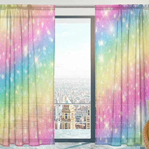 Mnsruu Gardinen für Fenster, Rainbow Color Galaxy, weicher Tüll, Voile-Vorhänge für Wohnzimmer, Schlafzimmer, 140 x 213 cm, 2 Bahnen von Mnsruu